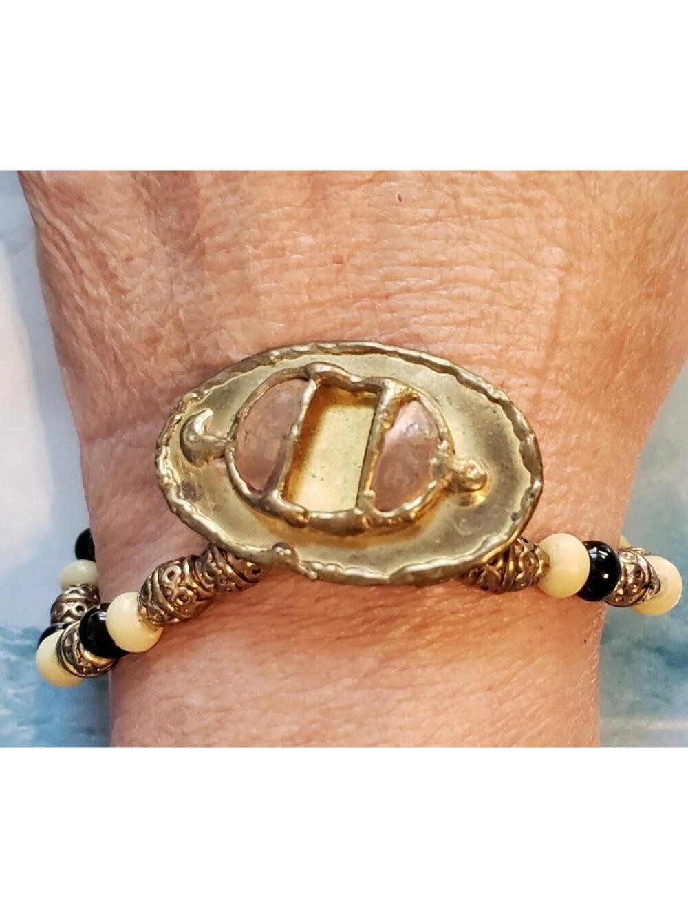 Vintage Brutalist Bracelet-‎ Beaded Copper & Brass Statement Bracelet gbr-7